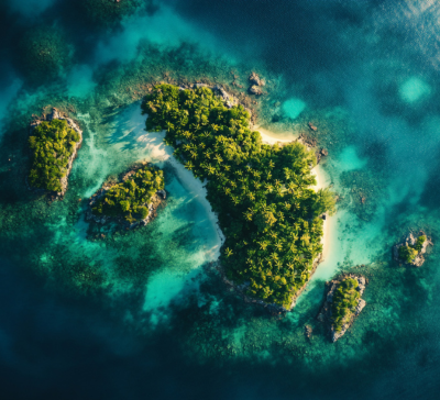 Aerial view of a small island in the middle of the sea.